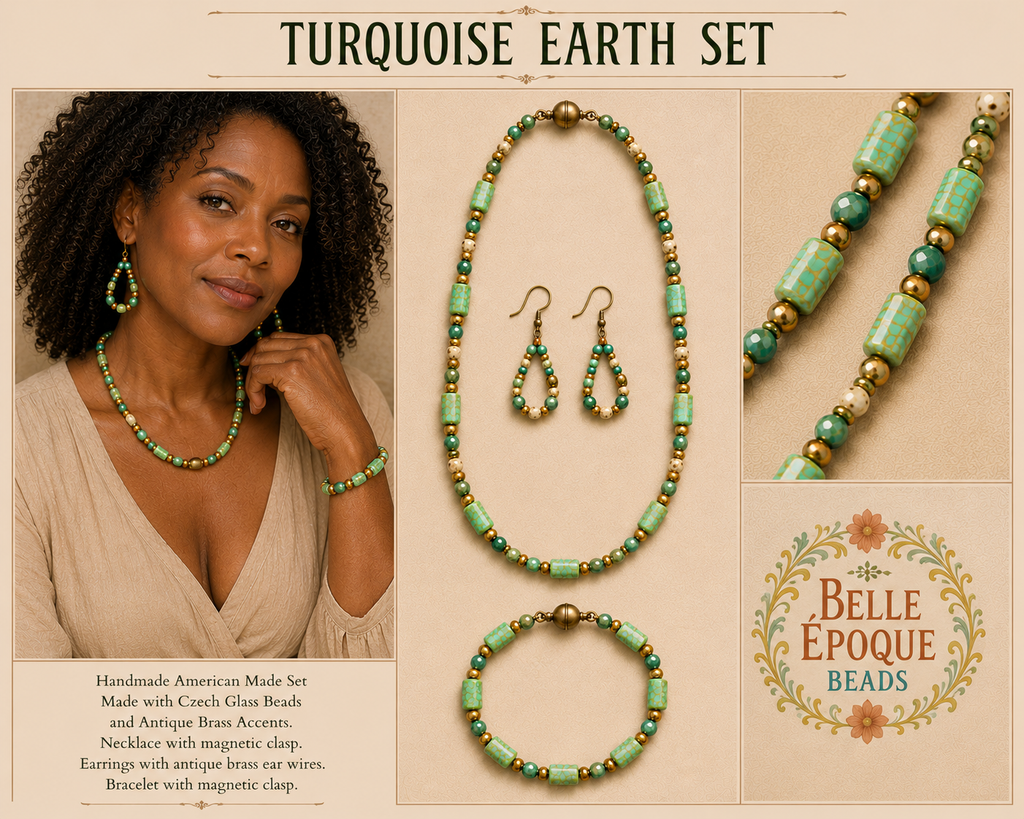 Turquoise & Earth Czech Bead Jewelry Set