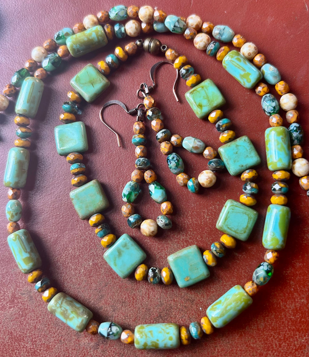 Turquoise & Earth Czech Bead Jewelry Set